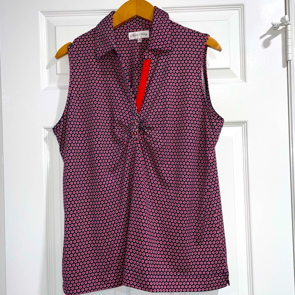 Sport Haley Polo Shirt Sleeveless XL Golf Tennis Pickleball Red & Navy Classy!